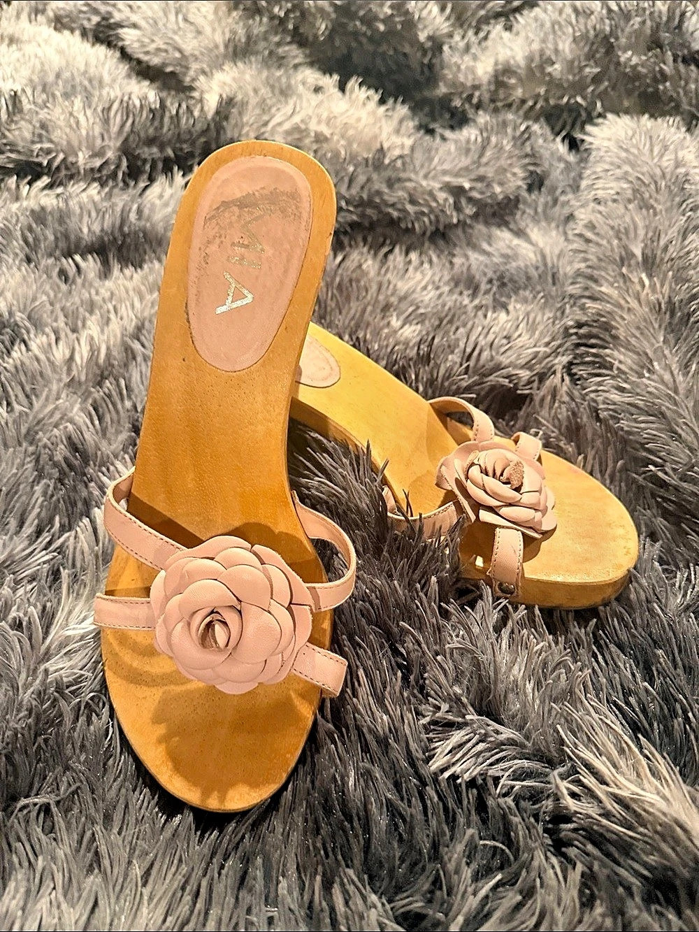 VIA Floral Wedge Sandals in Pink & Orange